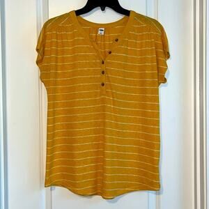 Old Navy Mustard Yellow Striped Short Sleeve Henley Tee